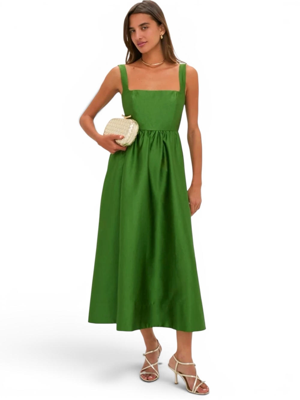 Tuckernuck Green Dupioni Esme Dress Midi Sleeveless NWT size L Formal Wedding